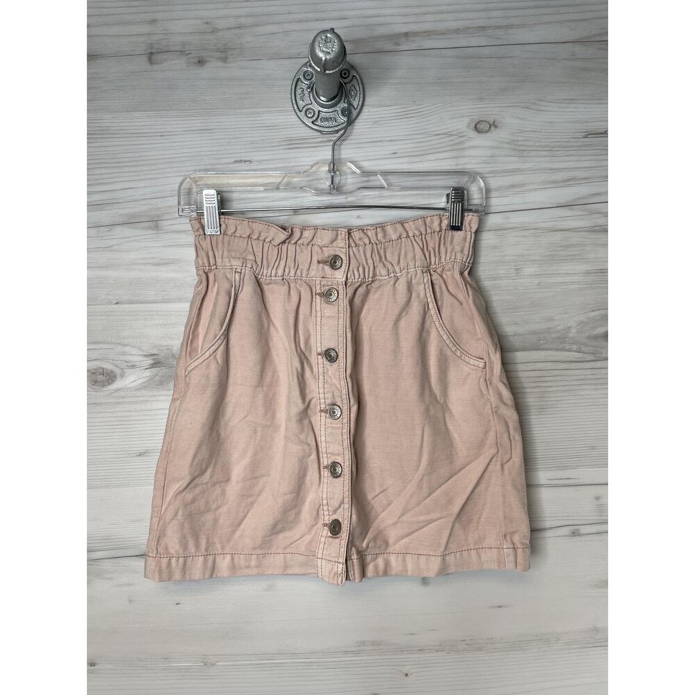 American Eagle Womens 2 Regular Pink Button Front High Rise Skirt Pockets Casual